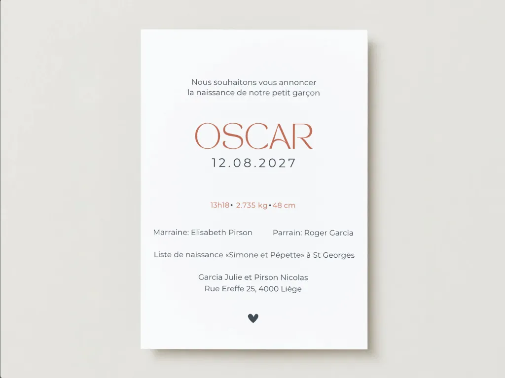Faire-part de naissance personnalisé pour Louise aux tons doux et pastel, création artisanale de l’Atelier Valentine à Marchin en Belgique