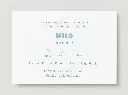 Faire-part de naissance personnalisé pour milo aux tons doux et pastel, création artisanale de l’Atelier Valentine à Marchin en Belgique