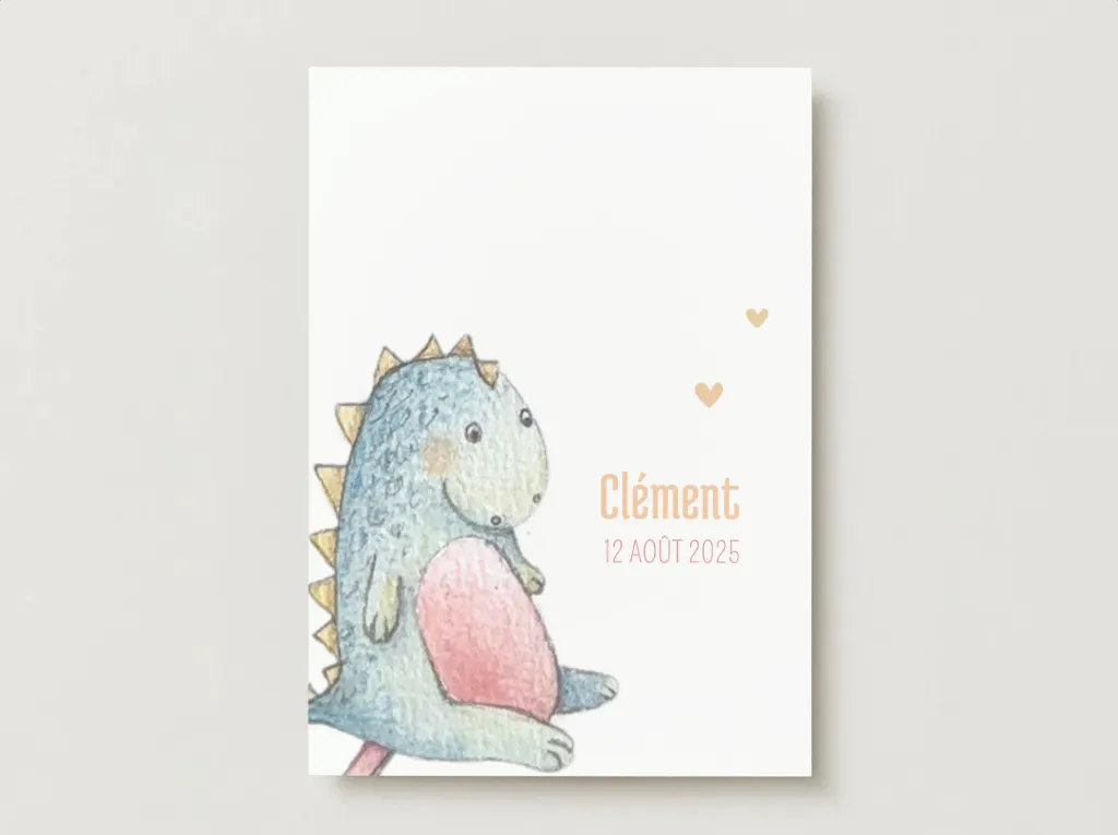 Faire-part de naissance personnalisé pour Clément aux tons doux et pastel, création artisanale de l’Atelier Valentine à Marchin en Belgique